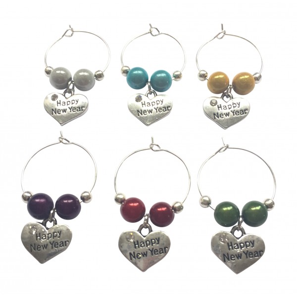 Happy New Year Wine Glass Charms Set